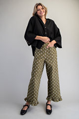 Olive Polka Dot Ruffle Hem Pants