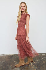 Terracotta Multi Smocked Ruffle Tiered Dress