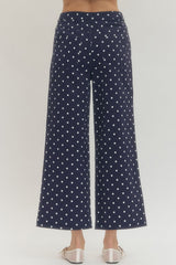 Navy Wide Leg Polka Dot Pants