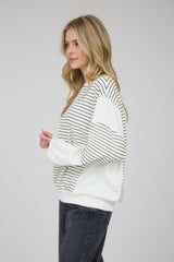 White and Black Contrast Stripe Long Sleeve Top