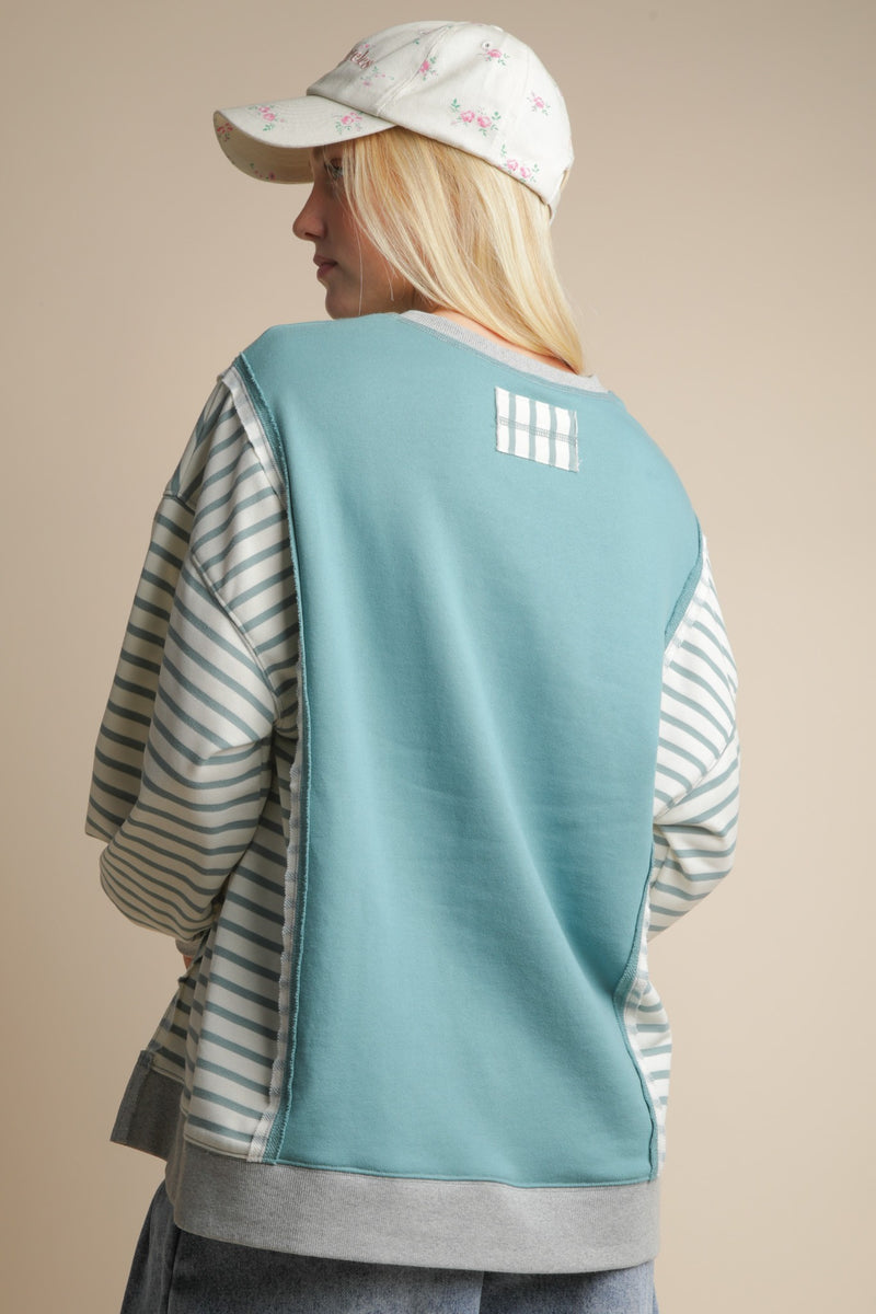 Oversized Striped Casual Striped Crewneck