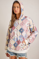 Blue and Pink Floral Patchwork Hoodie