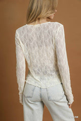 Cream Lace Textured Long Sleeve Top