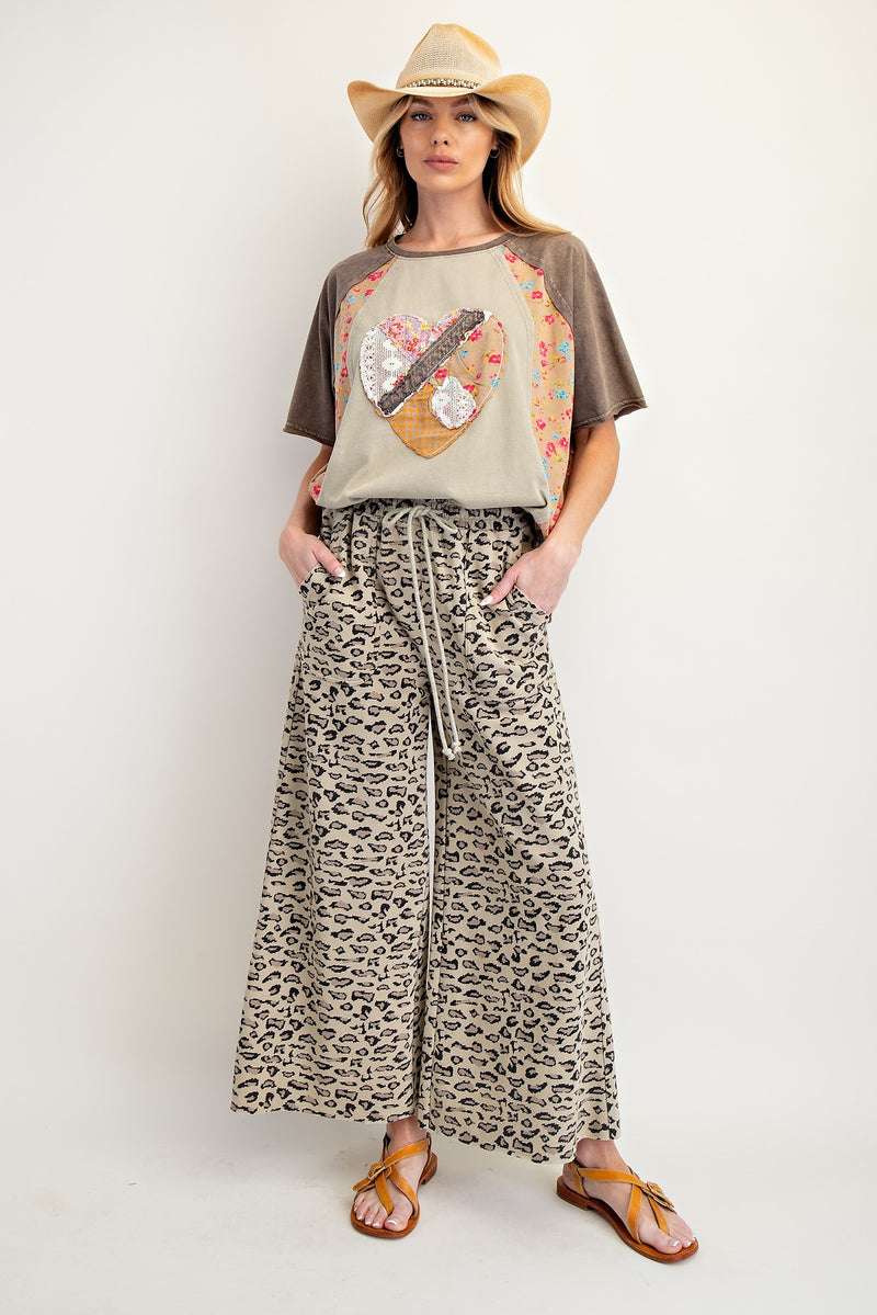 Leopard Mineral Wash Pants with Drawstring