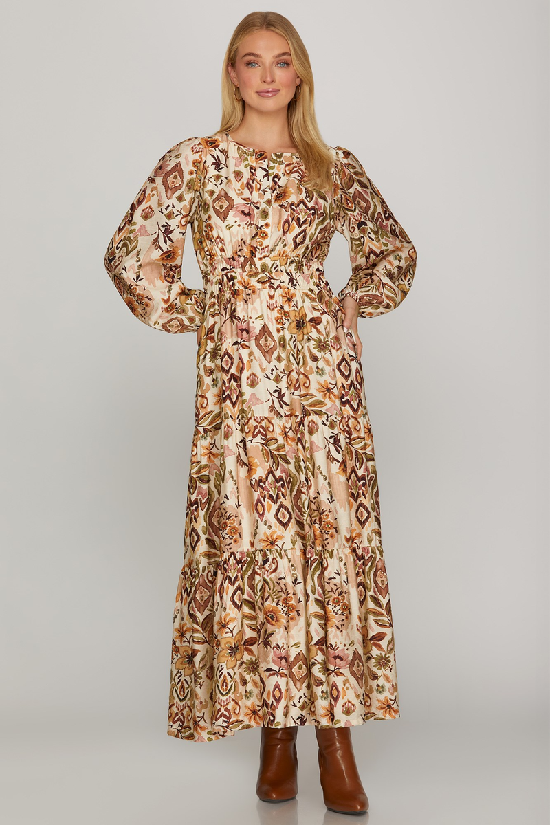 Curvy Long Sleeve Floral Maxi Dress