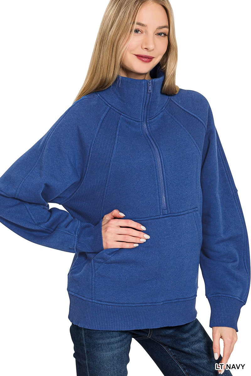 Fleece Half Zip Pullover with Front Pocket
