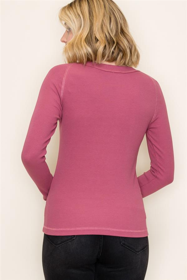 Marsala Wide Neck Long Sleeve Basic Ribbed