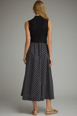 Black and White Polka Dot Sleeveless Midi Dress