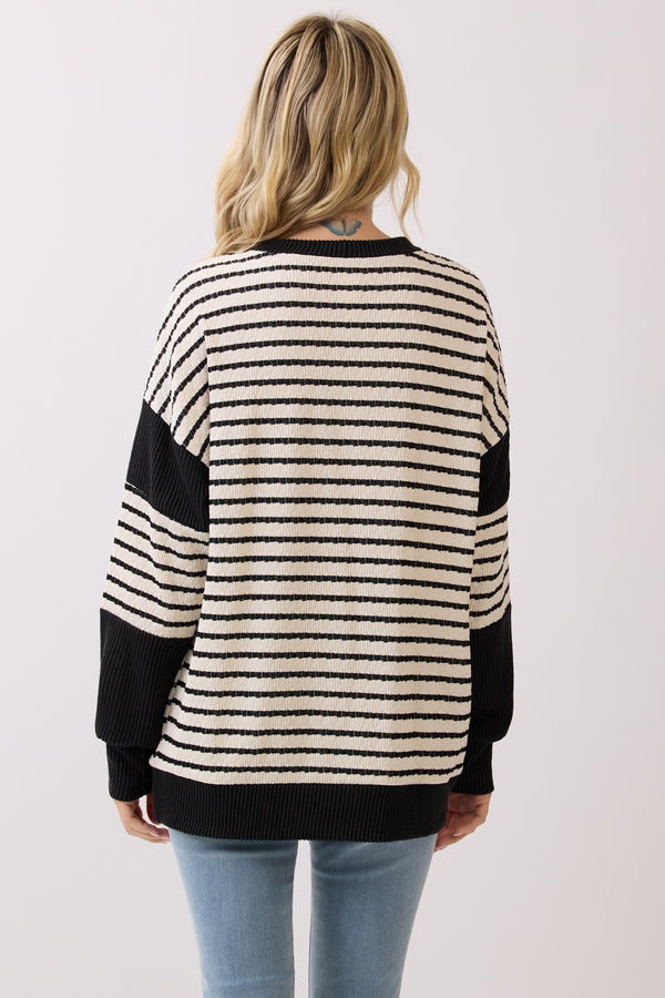 Black and White Striped Ribbed Top