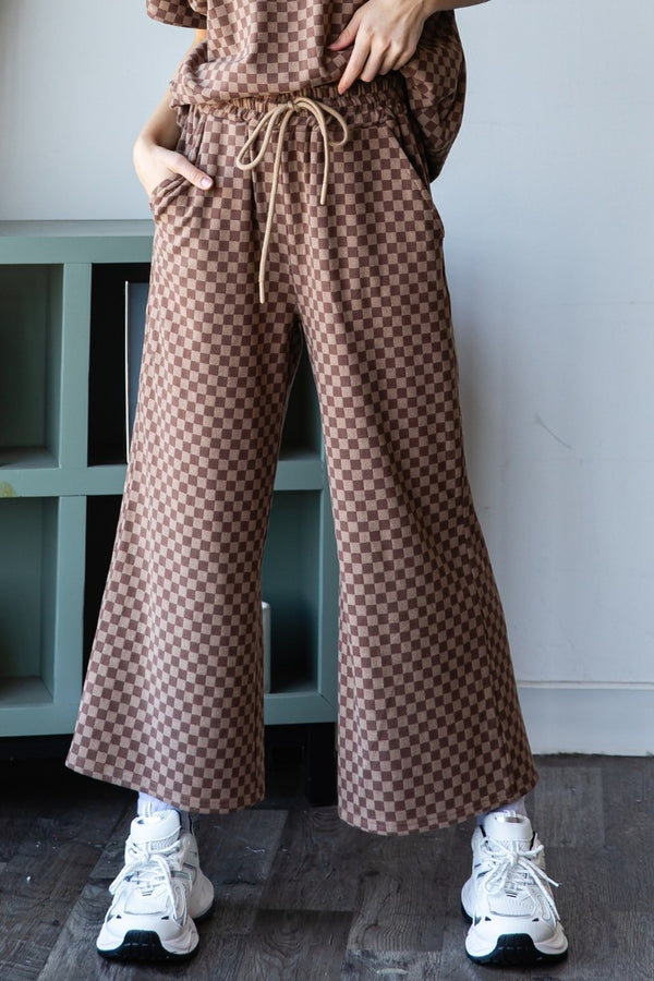 Soft Checkered Print Drawstring Pant W/ Pockets
