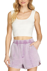 Woven Wash Shorts with Elastic and Side Pockets