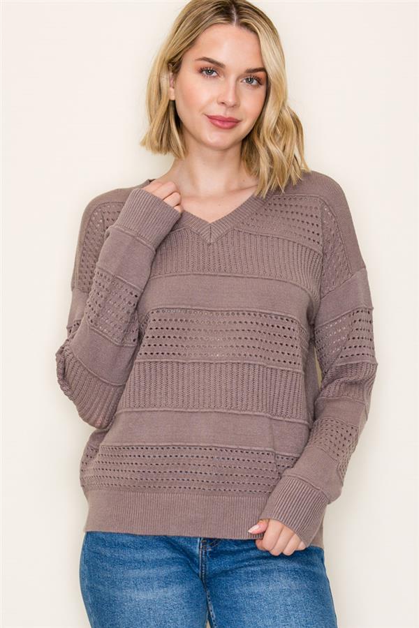 Long Sleeve V Neck Striped Sweater Top