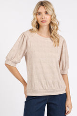 Sand Textured Puff Sleeve Knit Top
