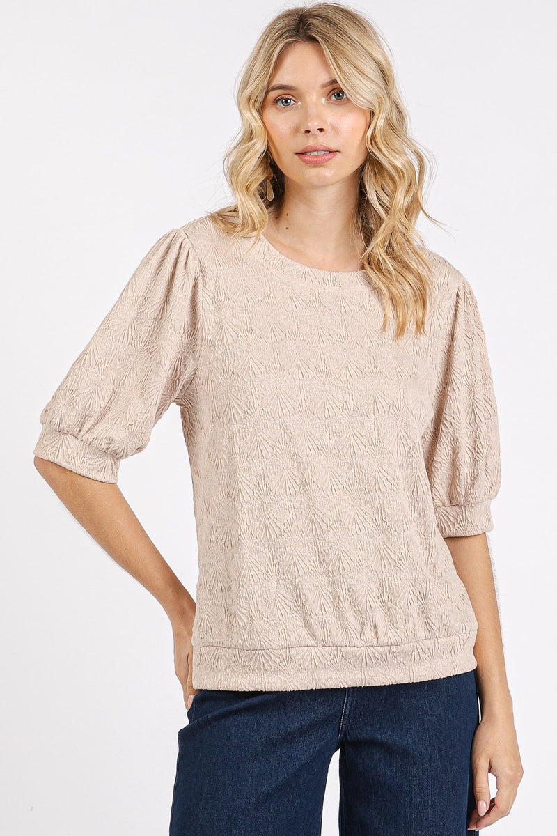 Sand Textured Puff Sleeve Knit Top