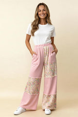 Curvy Light Pink Color Block Floral Pants