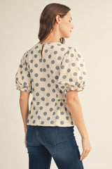 Blue Polka Dot Puff Sleeve Pricess lined Top