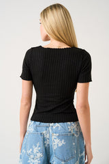 Lettuce Hem Short Sleeve Ribbed Top