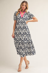 Navy and White Contrast Collar Dress