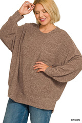 Curvy Brushed Melange Drop Shoulder Sweater