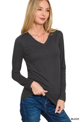 Brushed Microfiber Long Sleeve V-Neck Tee