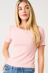 Lettuce Hem Short Sleeve Ribbed Top