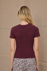 Washed Ribbed Knit Short Sleeve Top