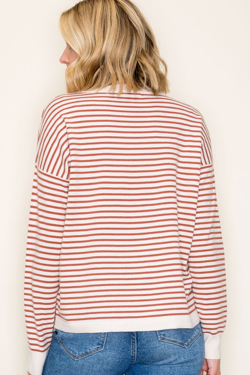 Copper Long Sleeve Striped Crewneck