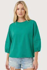 Green Boat Neck 3/4 Sleeve Top