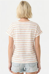 V Neck Short Sleeve Textured Stripe Top