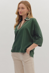 Green Leopard and Lace Collared Shirt
