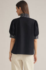 Polka Dot Accent Puff Sleeve Top