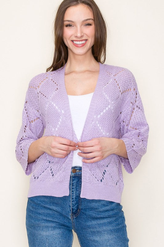 Lavender Knit Wide Sleeve Cardigan