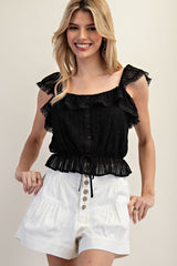 Black Ruffled Lace Sleeveless Top