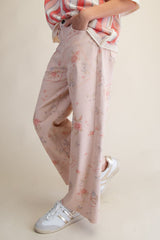 Curvy Rose Cross Stitch Pattern Printed Pants