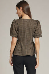 Black/Brown Gingham Peplum Top