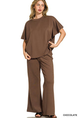Scuba Curved Hem Top and Pants Set