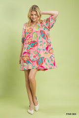 Pink Mix Paisley Print V Neck Dress