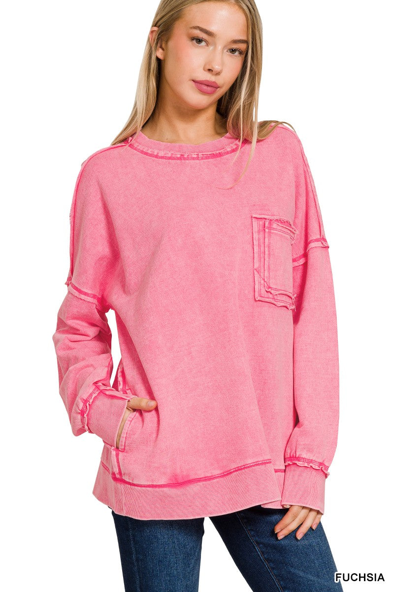Acid Wash French Terry Pocket Pullover