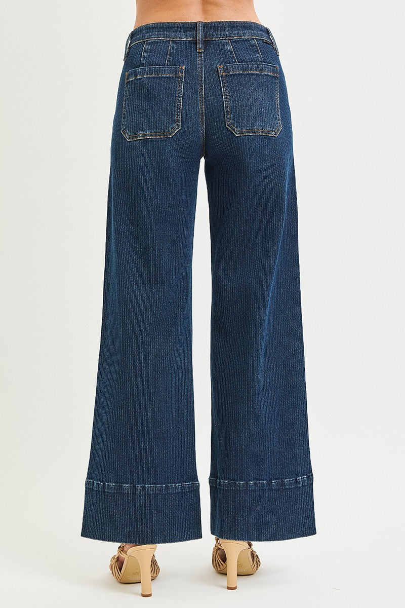 Lois's Mid Rise Fit Ribbed Wide Leg Wide Hem Jean