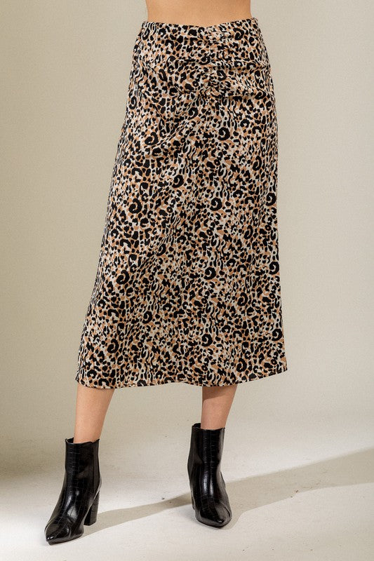 Leopard Ruched Detail Skirt