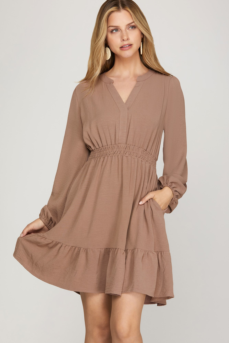 Long Sleeve Tiered Elastic Waist Dress