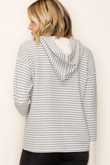 Sage Half Button Cuffed Sleeve Striped Top