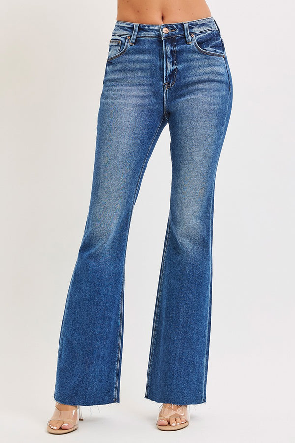 Kennedy's High Rise Flare Jeans With Raw Cut Hem