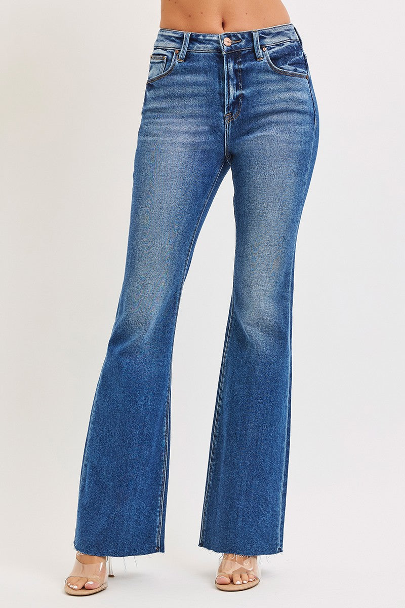 Kennedy's High Rise Flare Jeans With Raw Cut Hem