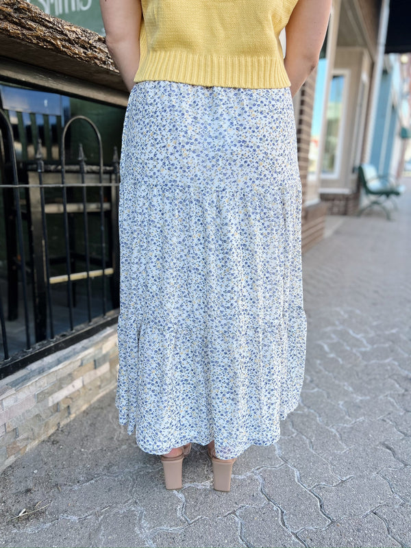 Ivory with Blue and Yellow Floral Skirt