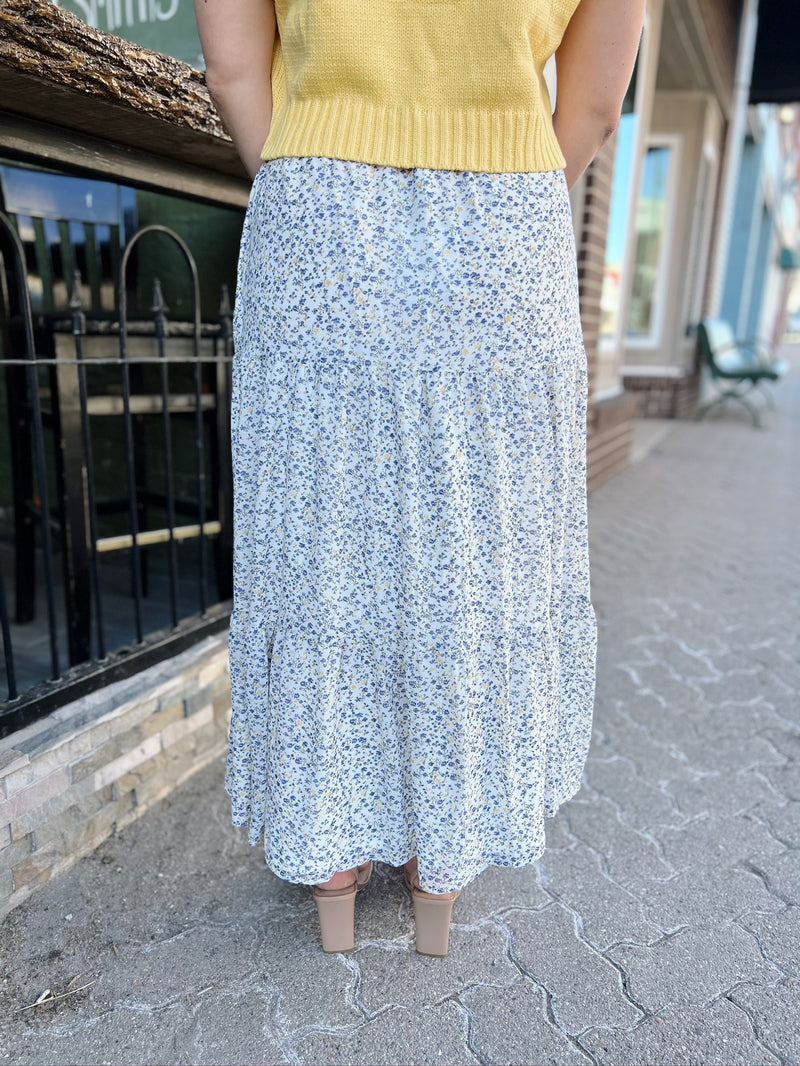 Ivory with Blue and Yellow Floral Skirt