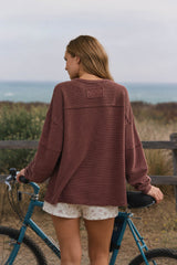 Maroon Exposed Seam Detail Long Sleeve Top