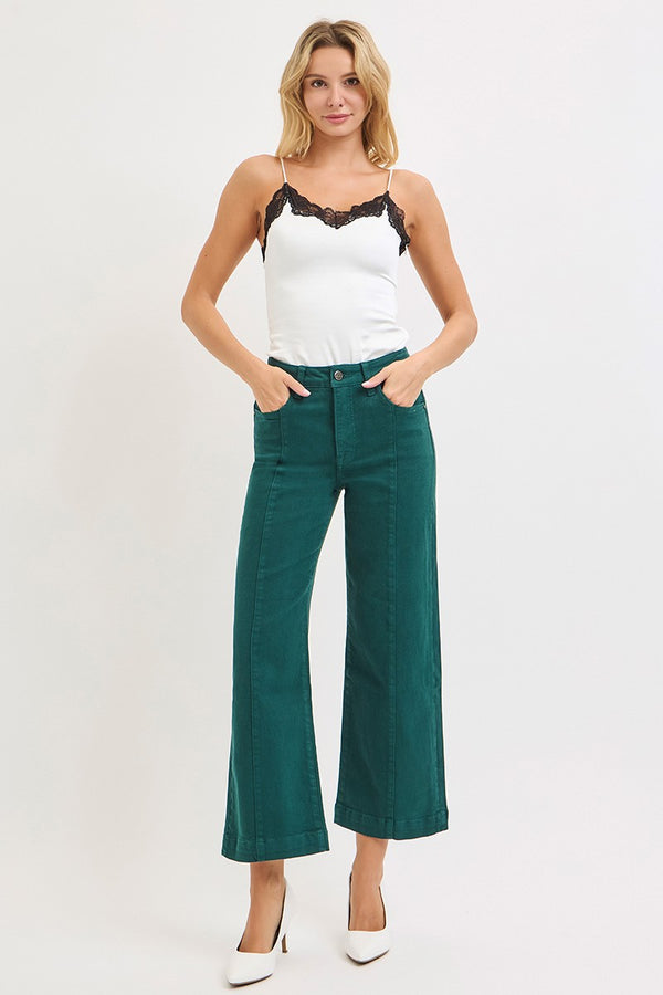 Joy's Hunter Green TC High Rise Crop Wide Leg Jeans