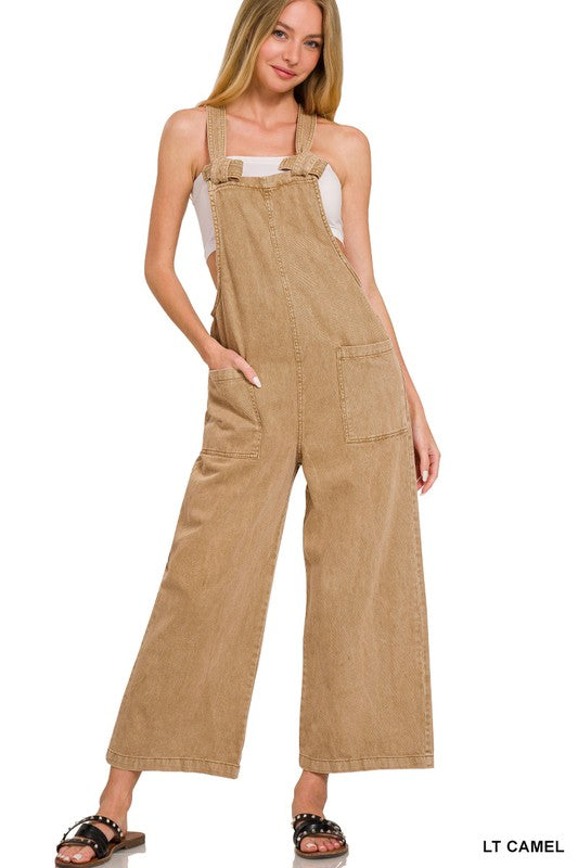 Wide Leg Front Pocket Denim Overalls