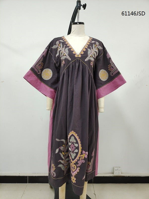 Linen Embroidered Maxi Dress